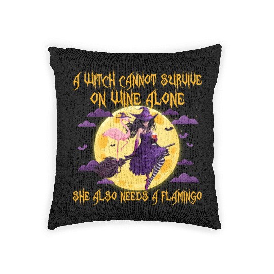 Witch and Flamingo Halloween Woven Pillows