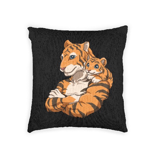 Strong Tiger with Tiger Kid for a Tiger lovers Woven Pillows