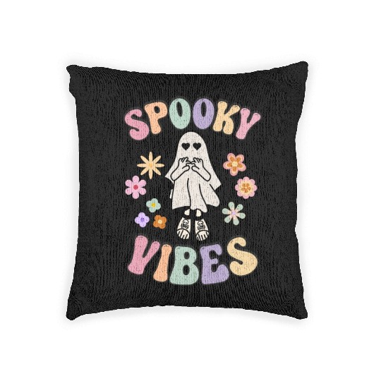 Spooky Season Retro Vintage Floral Halloween Woven Pillows