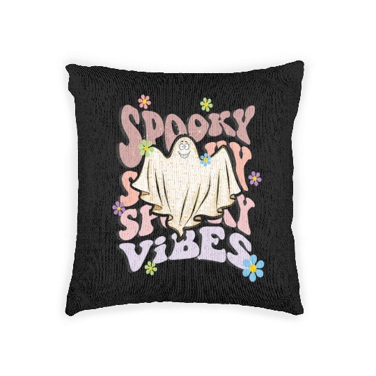 Spooky Season Retro Wavy Halloween Ghost Woven Pillows