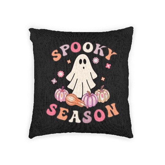 Spooky Season Cute Retro Pumpkin Ghost Gift Kids Woven Pillows