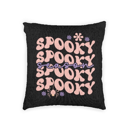 Spooky Spooky Season Cute Retro Wavy Text Design Woven Pillows
