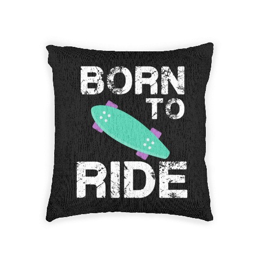 born to ride skateboard skate rider Woven Pillows