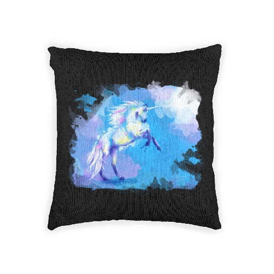 Unicorn Dream fantasy animal painting Woven Pillows