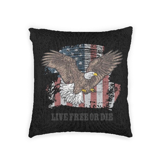 Live Free or Die - Bald Eagle - Grunge American Fl Woven Pillows