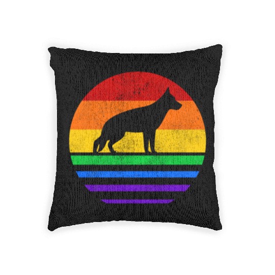 LGBT German Shepherd Rainbow Flag Woven Pillows