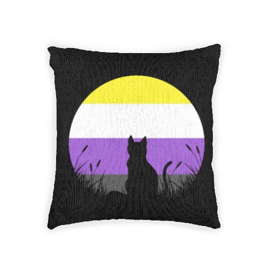 Cat Moon LGBT Nonbinary Flag Woven Pillows
