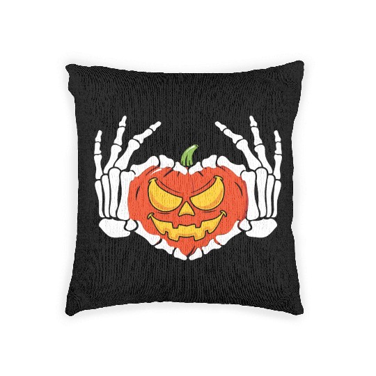Skeleton Hand Heart Sign Funny Halloween Woven Pillows