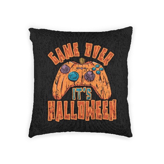 Game Over Its Halloween Spooky Game Vintage Retro Woven Pillows