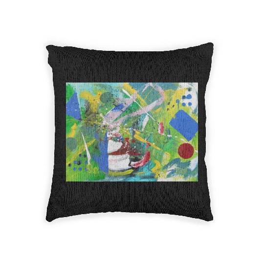 DSCN2939 abstract art, green, red, blue art Woven Pillows
