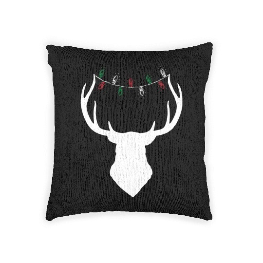 Deer Head With Christmas Lights On Antlers Woven Pillows