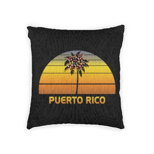 Puerto Rico Palm Tree Christmas Lights Family Woven Pillows