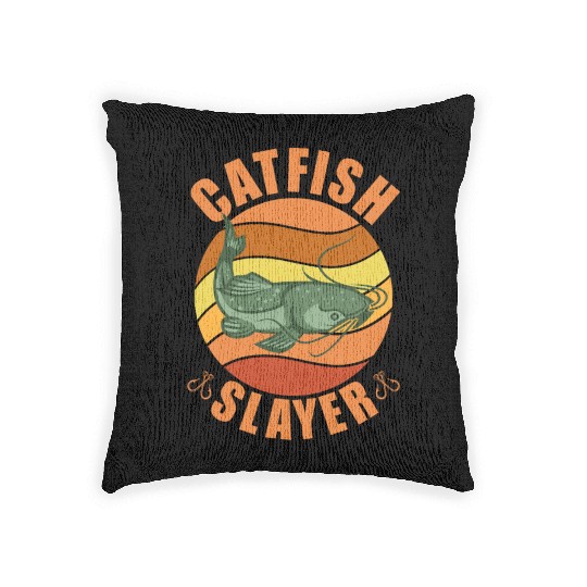 Catfish Slayer - Wels Catfish Hunter Woven Pillows
