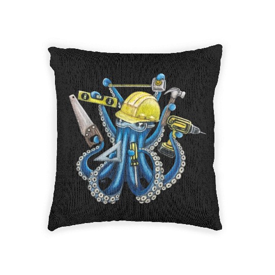 "Octo Builder" - Octopus contractor Woven Pillows