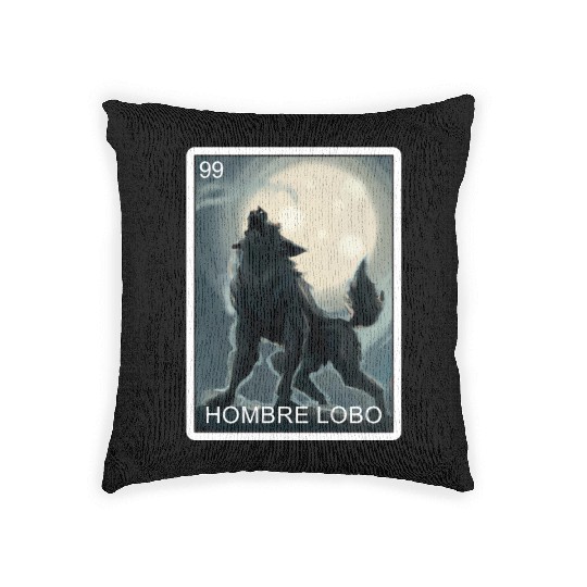 Hombre Lobo Werewolf Card Mexican Lottery Woven Pillows