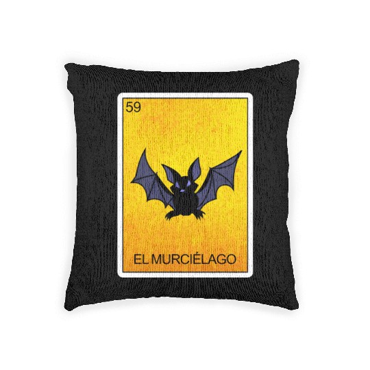 El Murcielago Bat Card Mexican Lottery Card Woven Pillows