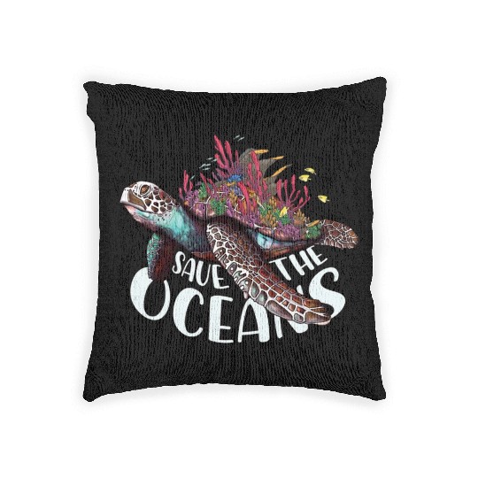 Save The Ocean Sea Turtle Reefs Cartoon Woven Pillows