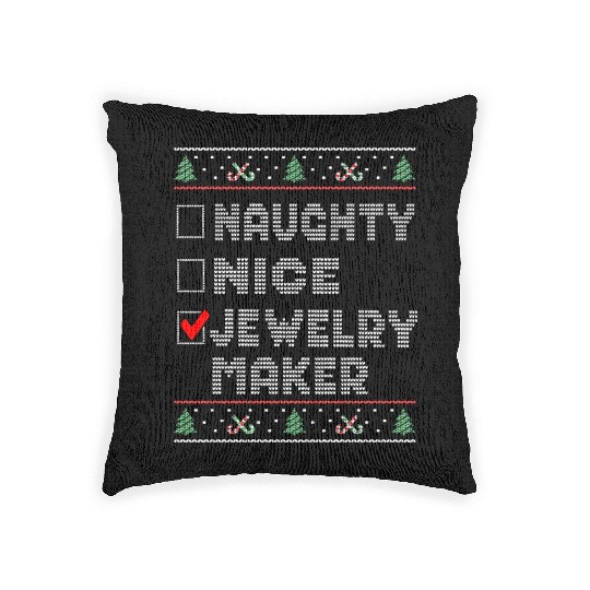 Naughty Nice Jewelry Maker, Matching Christmas Woven Pillows