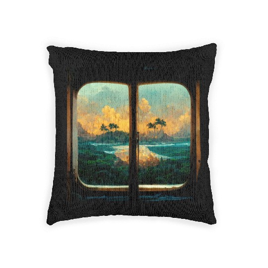 Paradise island painting Woven Pillows