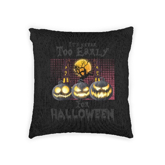 too early for halloween, scary pumpkins head Woven Pillows