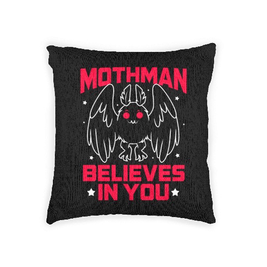 Funny Cryptid Gothic Mothman Believes In You Woven Pillows