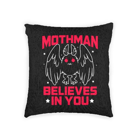 Funny Cryptid Gothic Mothman Believes In You Woven Pillows