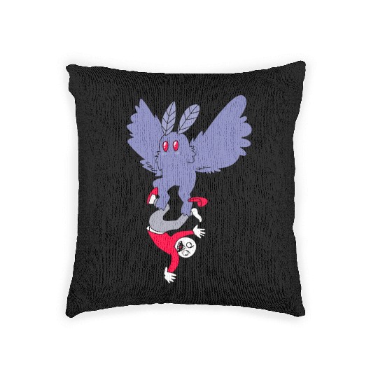 Mothman Abducting Human Goth Cryptid Funny Mothman Woven Pillows