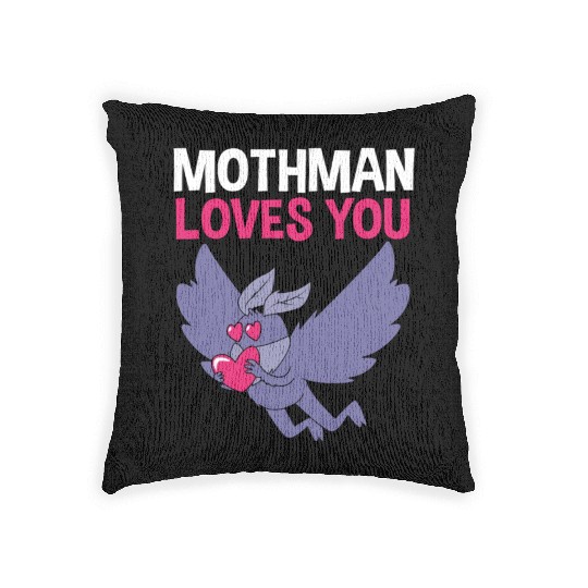 Mothman Loves You Valentines Day Cryptid For Women Woven Pillows