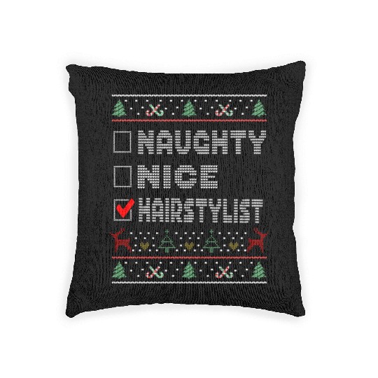 Naughty Nice Hairstylist, Matching Christmas Woven Pillows