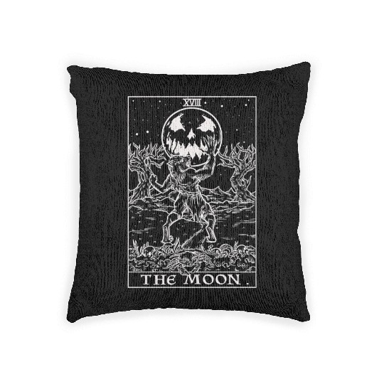 The Moon Tarot Card Halloween Werewolf Gothic Horr Woven Pillows