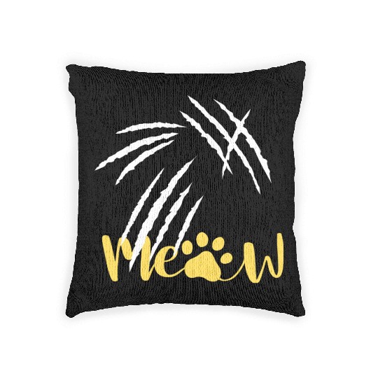 meow cat scratch Woven Pillows