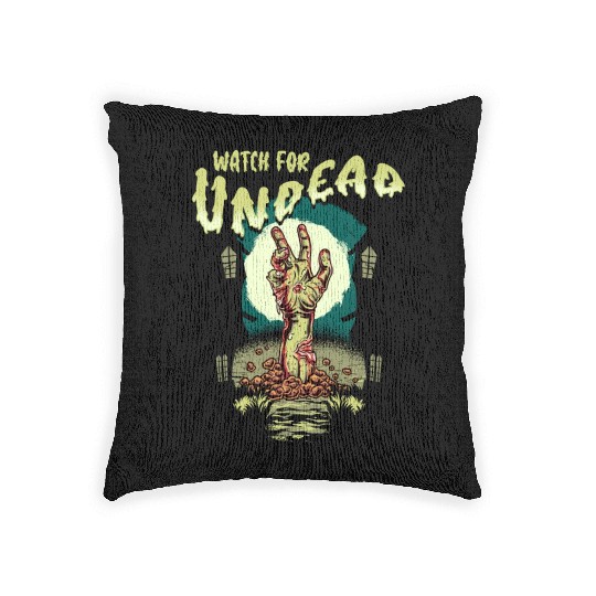 Watch For Undead Halloween Zombie Hand Spooky Scar Woven Pillows