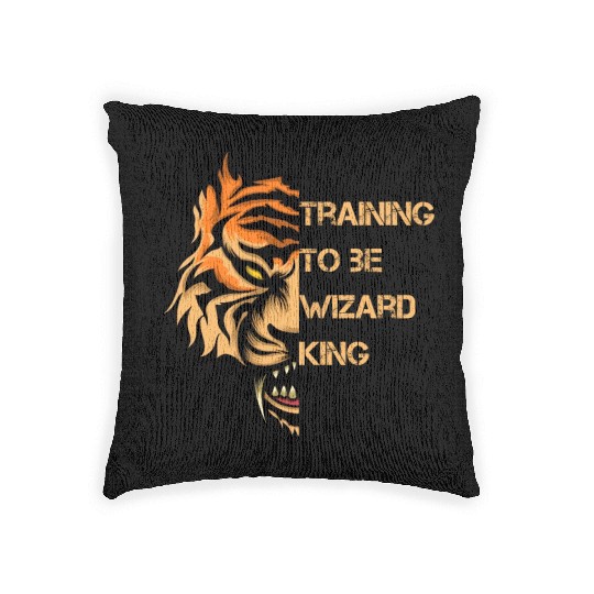 Training to be a wizard king, gym motivational quo Woven Pillows