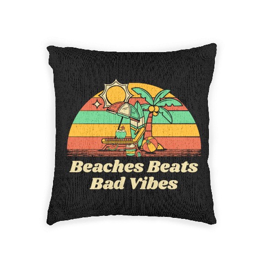 Beaches Beats Bad Vibes Summer Positivity Tropical Woven Pillows