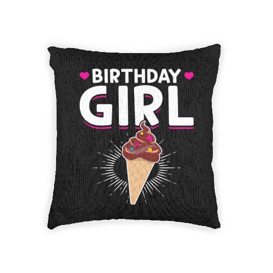 Birthday Girl Ice Cream Lover Woven Pillows