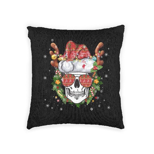 Christmas Skull Reindeer Santa Hat Woven Pillows