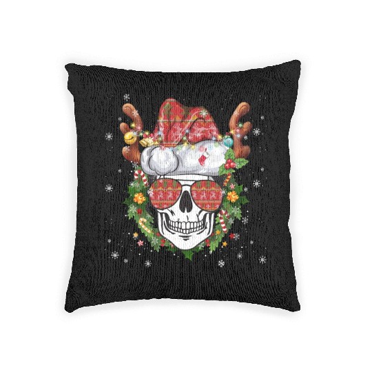 Christmas Skull Reindeer Santa Hat Woven Pillows