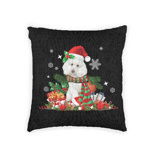 Christmas white Poodle Santa Claus Hat Woven Pillows
