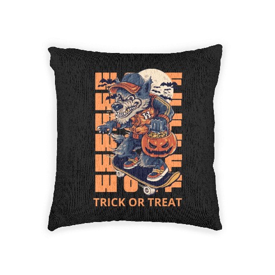 Trick Or Treat Werewolf Halloween Design Woven Pillows