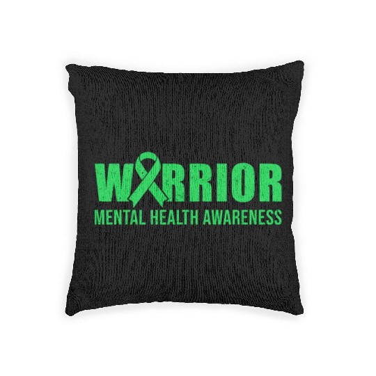 Mental Health Warrior Green Ribbon Woven Pillows