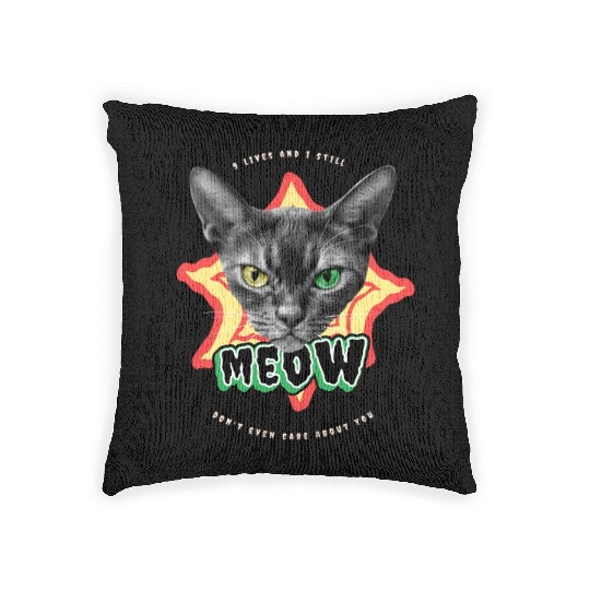 Lives And I Still Meow Funny Cat Lover Gift For Woven Pillows