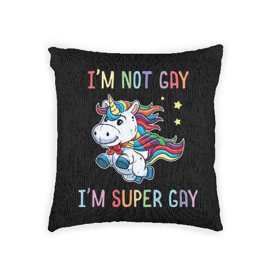 LGBT Funny Rainbow Unicorn Super Gay Lesbian Pride Woven Pillows