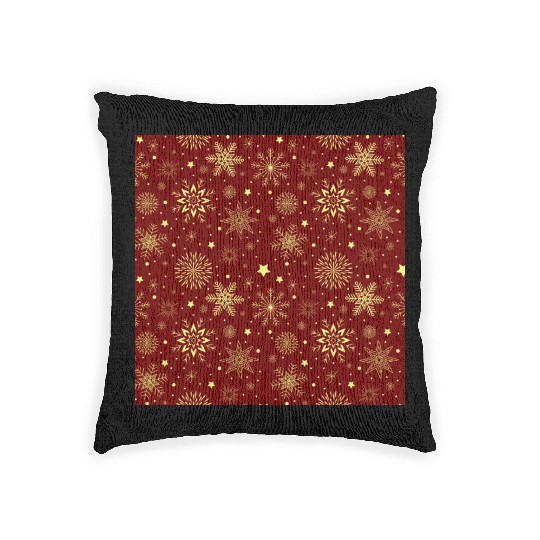 Snowflakes Pattern Burgundy Gold Woven Pillows