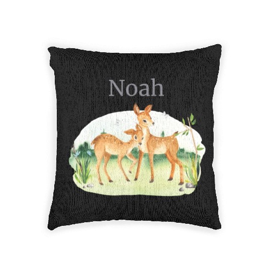 Forest Animal Deer Flowers Name Noah Woven Pillows