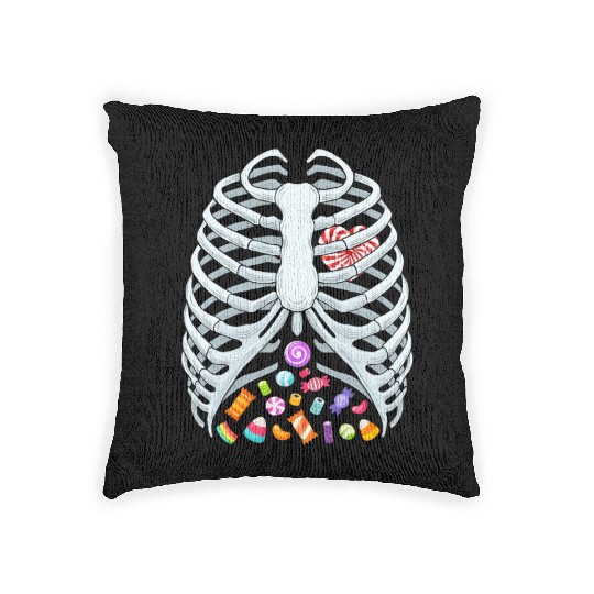 Funny Candy Skeleton Rib Cage Halloween Costume Woven Pillows
