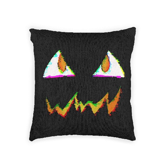Jack O Lantern Face Glitch Woven Pillows