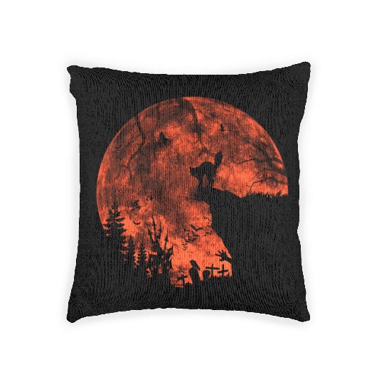 Cat Red Moon trick or treat Bats Forest Funny Hall Woven Pillows