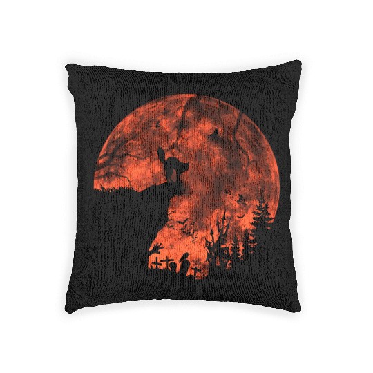 Cat Red Moon trick or treat Bats Forest Halloween Woven Pillows