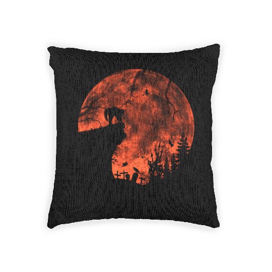 Cat Red Moon trick or treat Bats Forest Funny Woven Pillows