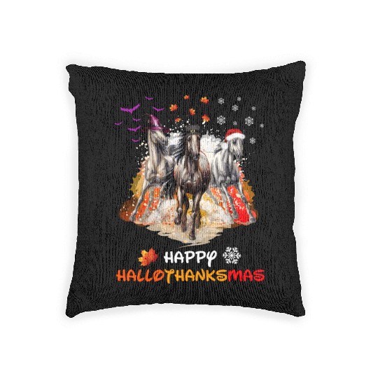 Horses Happy HalloThanksmas Woven Pillows